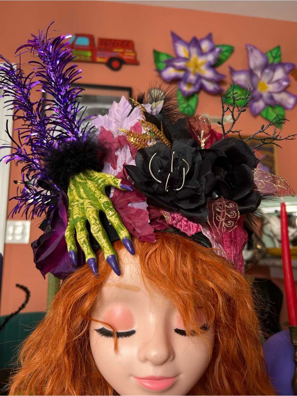 Whimsical Purple & Black Witch Fascinator Headpiece
